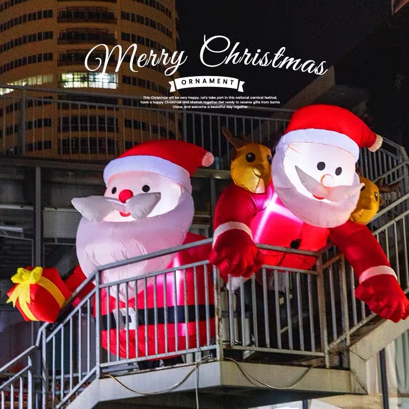 6ft natal inflável telhado decorações ao ar livre escalada santas engraçado pendurado papai noel inflável com saco de presente para beirais da janela