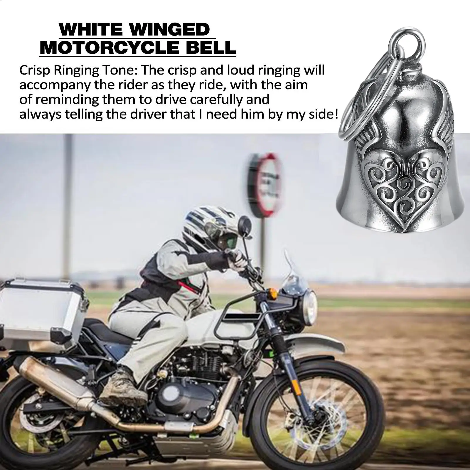 Motorcycle Bell Good Luck Biker Bell Exorcism Wing Pendant For Motorcycles Chrome Accessories Gift For Rider Protection