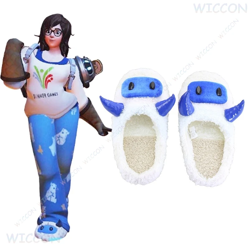 

Meiling Zhou Over Watch Pajamei Mei Cosplay Shoes Women Winter Furry Slippers Halloween Carnival Girls