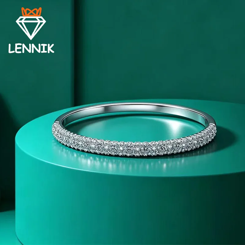 D Color VVS1 Moissanite Bangle for Women, Solid 925 Sterling Silver Classic Minimalist Luxury Daily Jewelry
