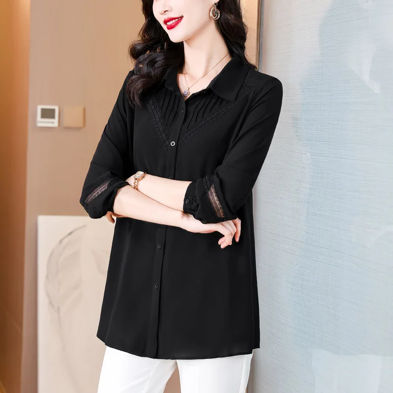 Women Clothes Loose Solid Tunics Spring Casual Temperament Elegant Long Sleeve Shirt Female Top Vintage Fashion Blouse