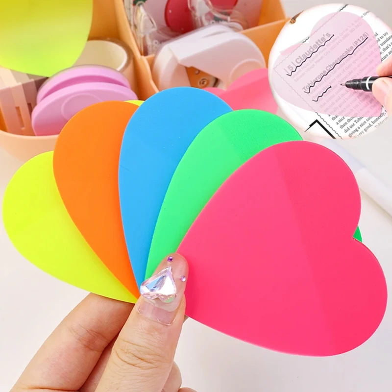 Transparent Heart Shaped Sticky Posted It Note Pads Self-Adhesive Memo Pad Planner Sticker Notepad for Students School Supplies