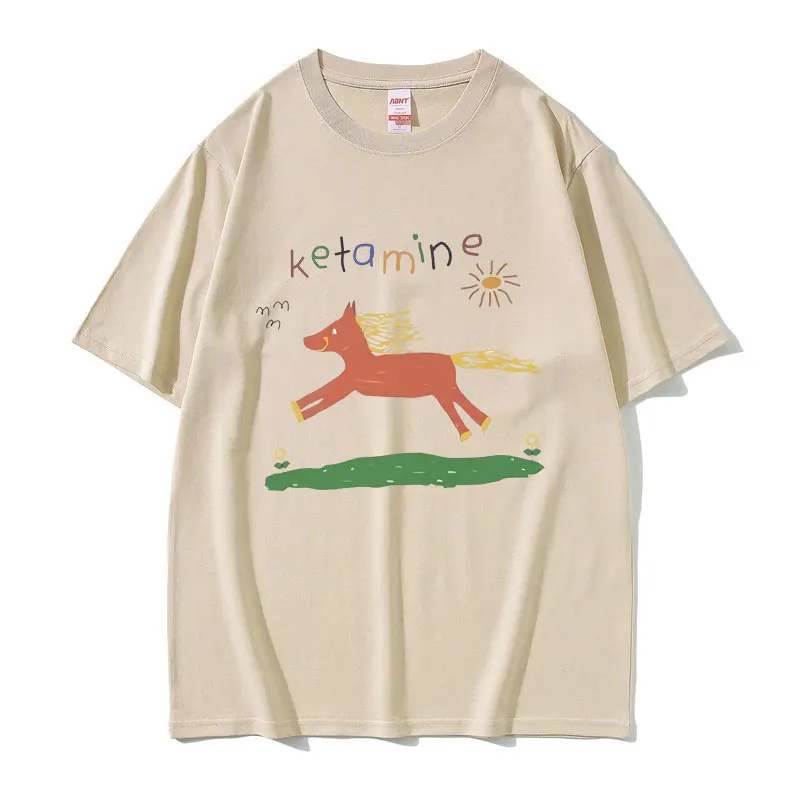 Funny Ketamine Horse Graphic Print T Shirts Men Women Casual Joke Humor Meme T-shirt Male Pure Cotton Tees Mens Oversized Tshirt