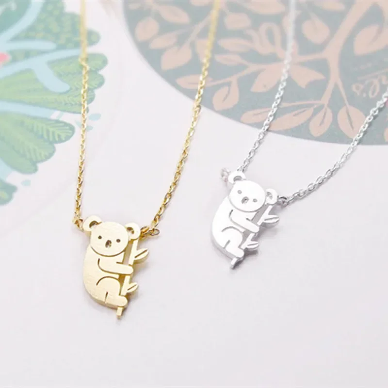 Small Koala Pendant Necklace Australian Koala Bear Woodland Necklaces Pendant Animal for Women Jewelry Collier Femme