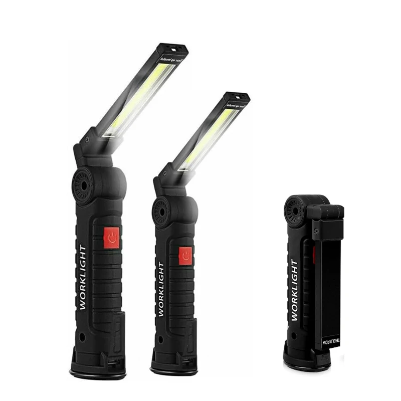 Luz de trabalho recarregável LED com base magnética, lanterna COB, gancho suspenso, rotação 360 °, 5 modos, portátil para reparo de carros