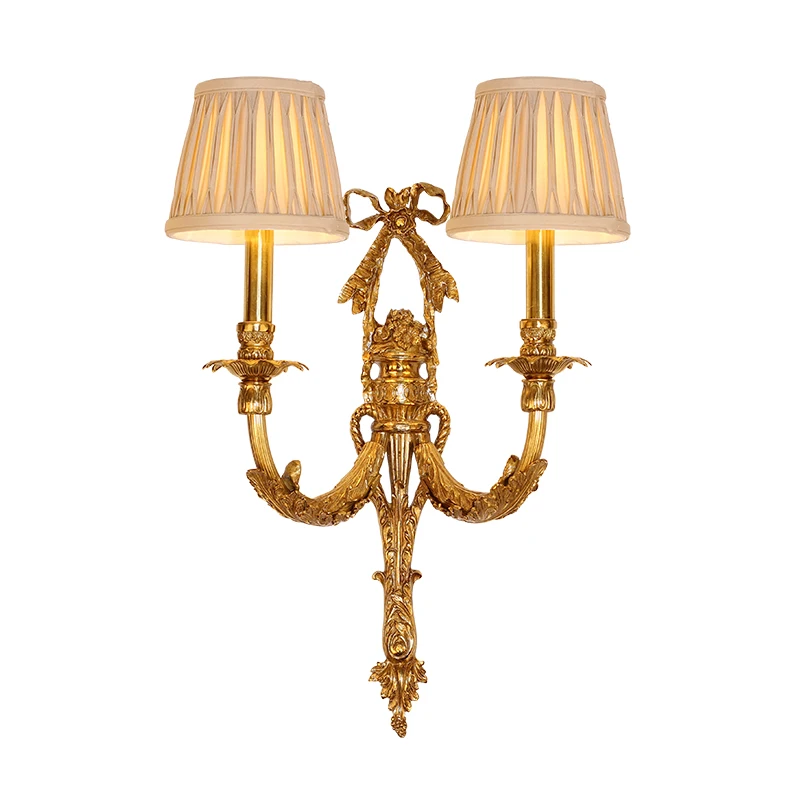

Brass candle wall lamp with fabric lampshade luxury living room hotel lobby vintage