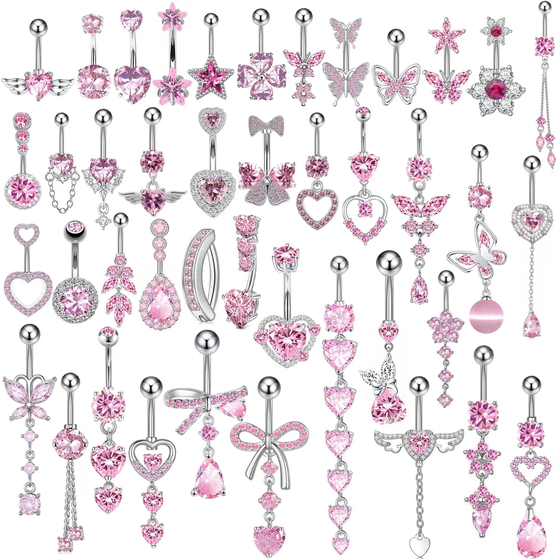 

Butterfly Dangle Belly Button Rings For Women Surgical Stainless Steel Bow Heart Flower Dangling Belly Button Piercing Jewelry
