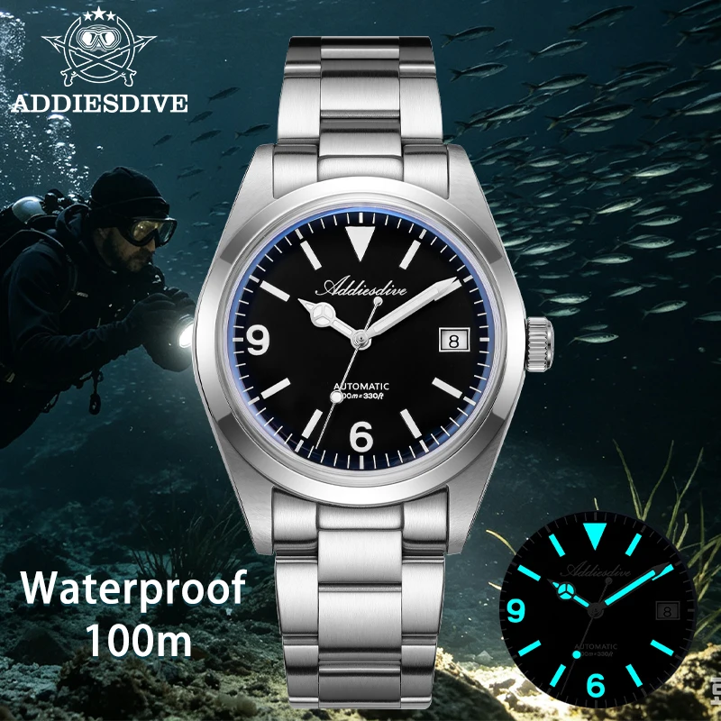 ADDIESDIVE AD2556 Synthetic Sapphire Glass Mechanical Automatic Watches BGW9/C3 Super Luminous 100m Waterproof 36mm Men's Watch