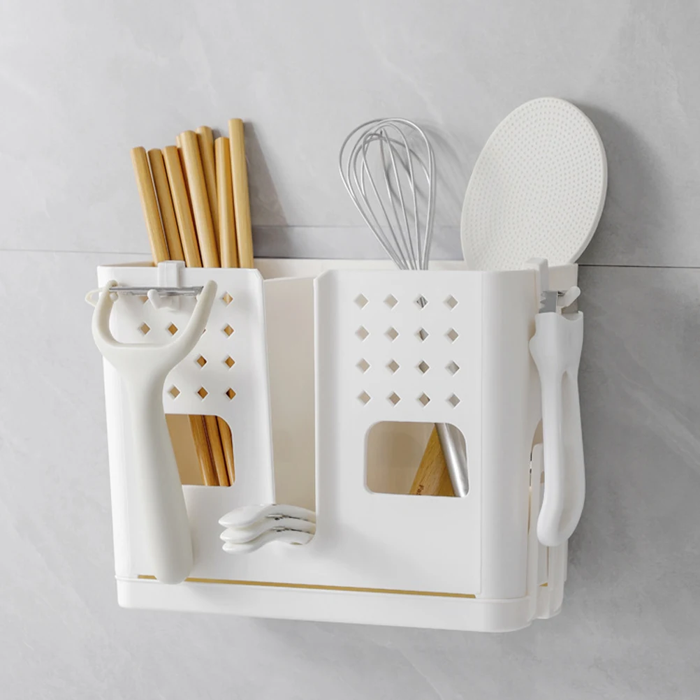 

Hanging Chopstick Storage Box Utensil Holder for Home Foldable Dinnerware White Pp Kitchen Cutlery