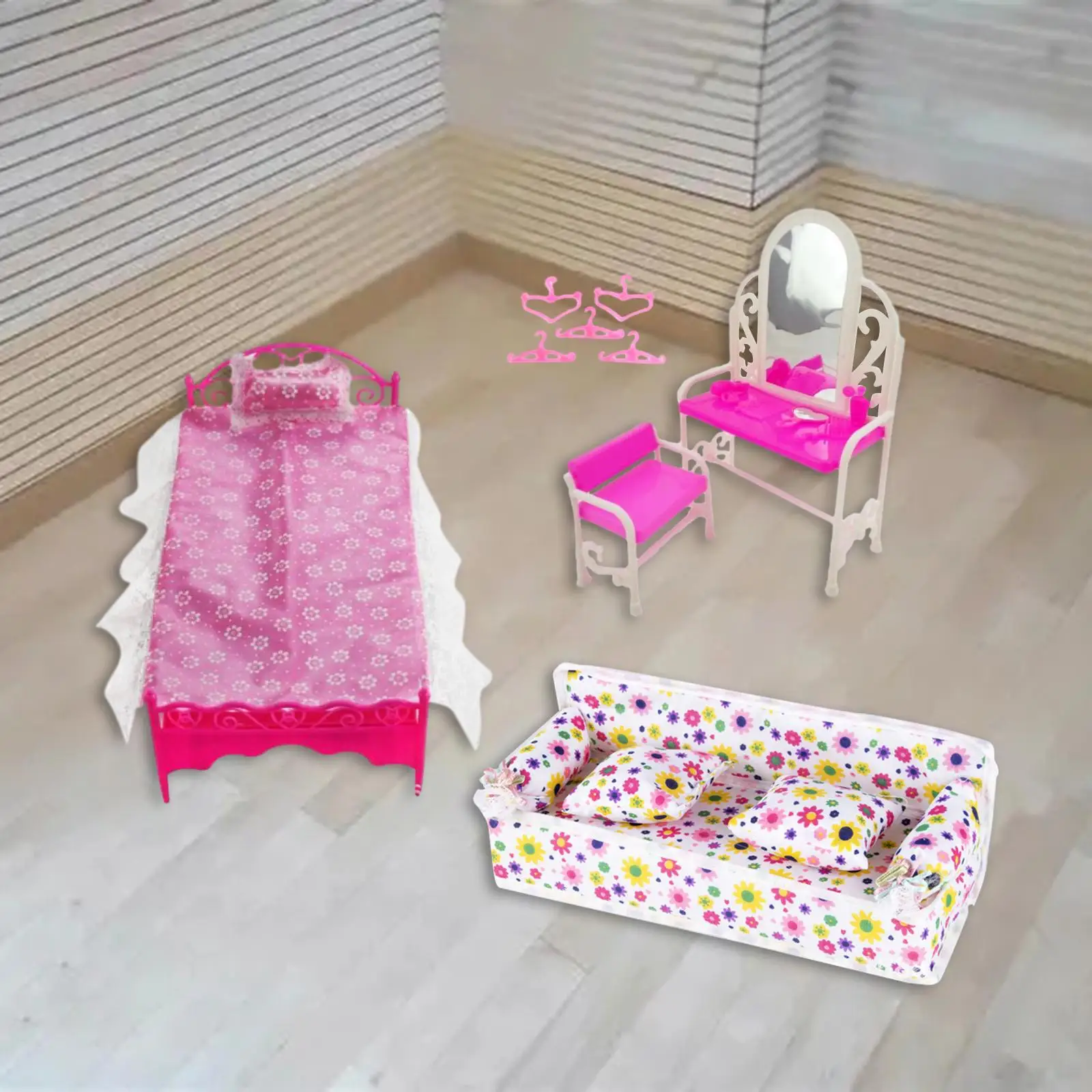 9Pcs 1:6 Doll Furniture Accessories Micro Landscape Dressing Table and Chair