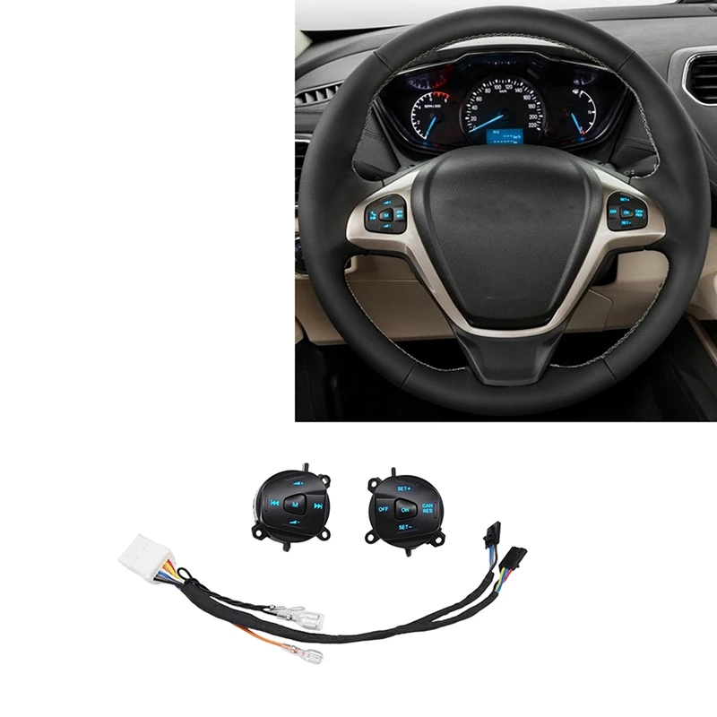 Car LED Steering Wheel Cruise Control Switch Button With Wiring For Ford Fiesta MK7 MK8 Escort Ecosport 2013-2015