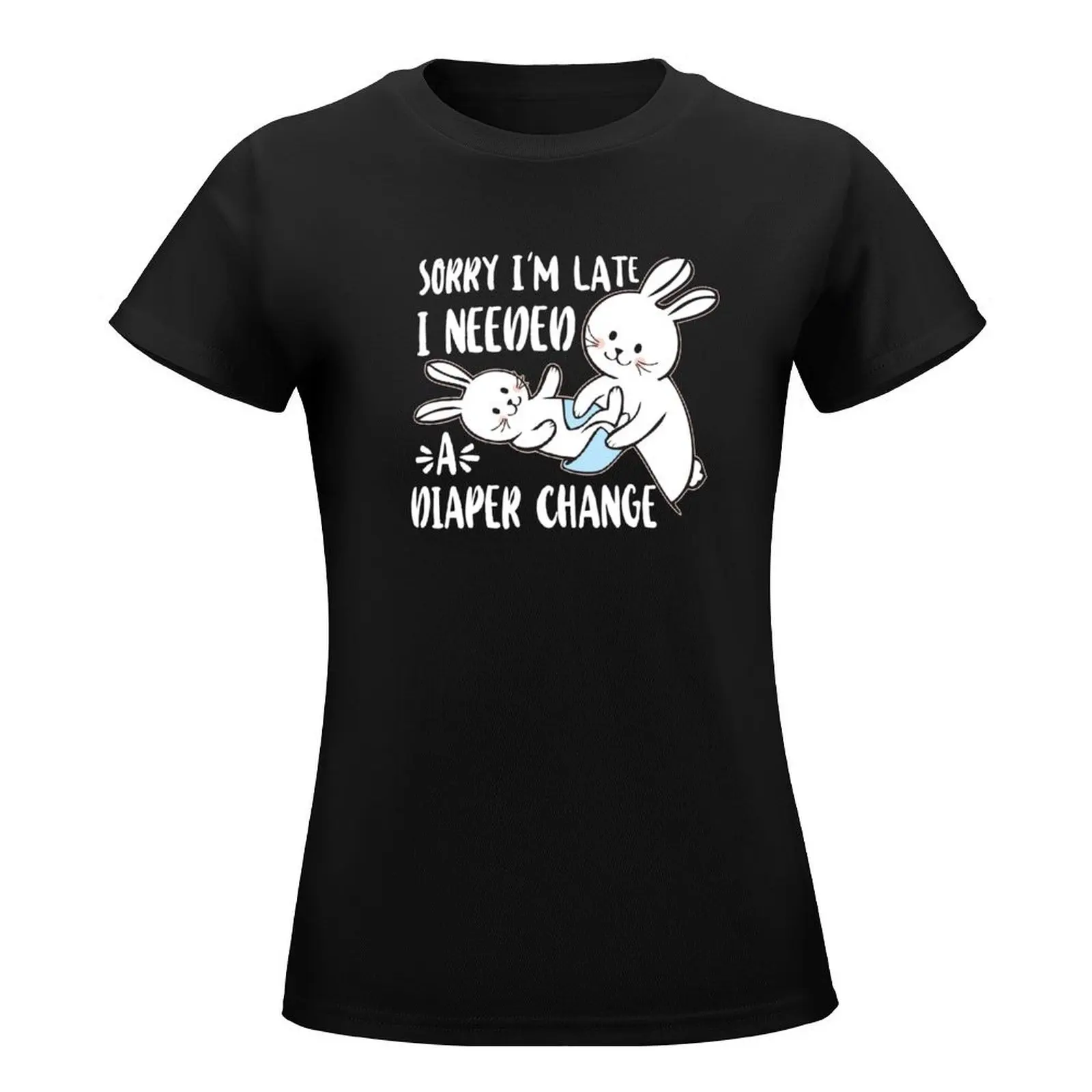 Sorry I am Late I needed a Diaper ChangeAdult Baby Bunny Rabbit Graphic Design ABDL T-Shirt sweat plus sizes Womens clothing