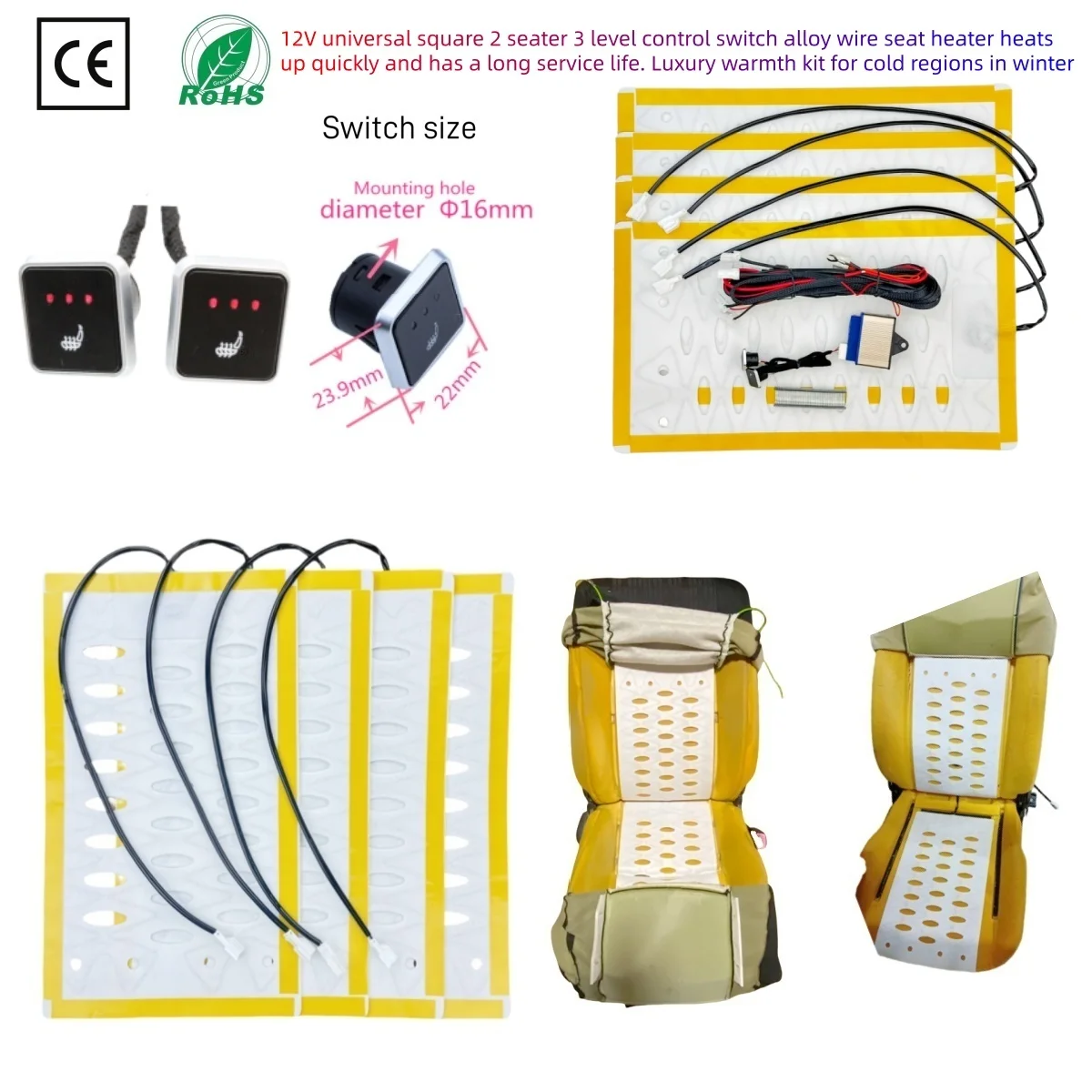 Built in 12V universal Car Seat Heater 2 Seats 3-Level Control Alloy Wire Heating Pad Winter Driving Luxury Accessory Kit