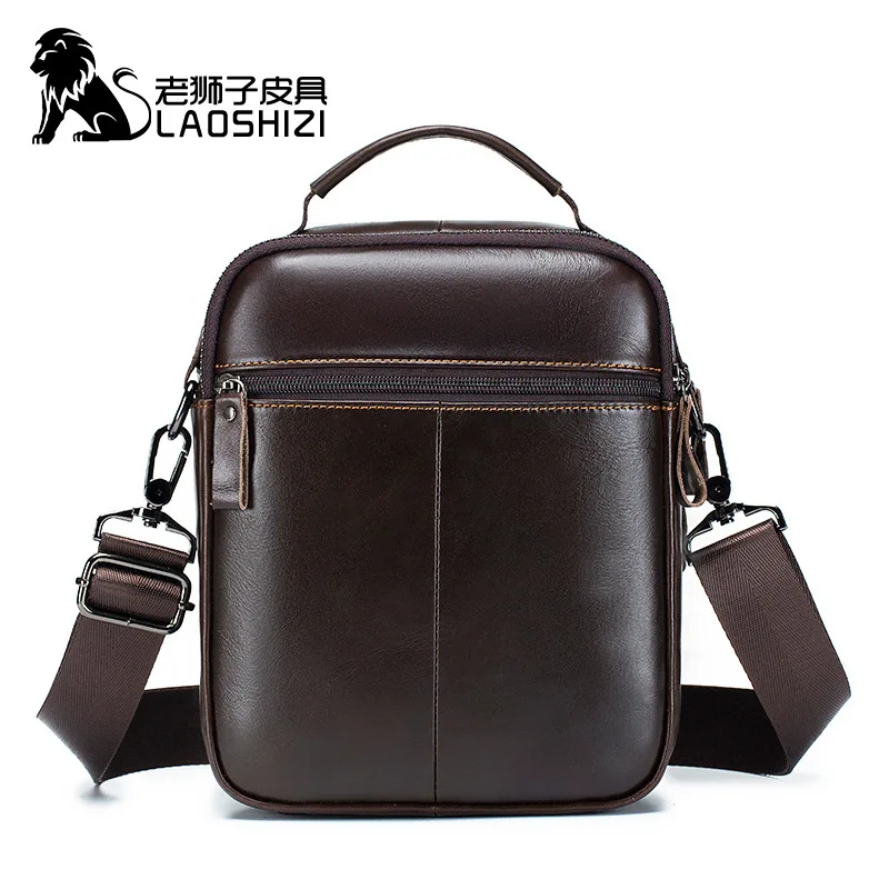 LAOSHIZI-Bolso cruzado de cuero genuino para hombre, bandolera de hombro Retro a la moda, de lujo, 100%