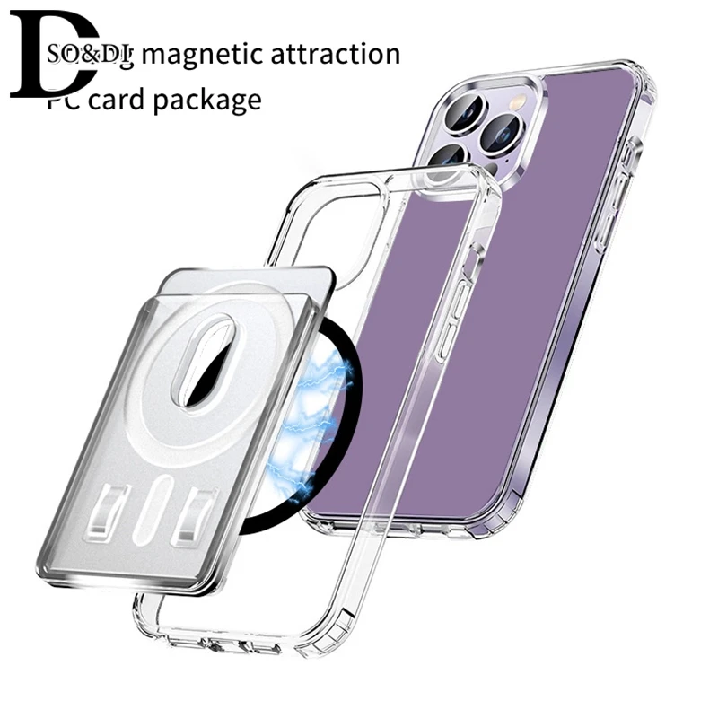 1Pcs For Magsafe Transparent Magnetic Wallet Clip Phone Back Sticker For Iphone12Pro 13 14 Pro Max Macsafe Card Bag On Sleeve