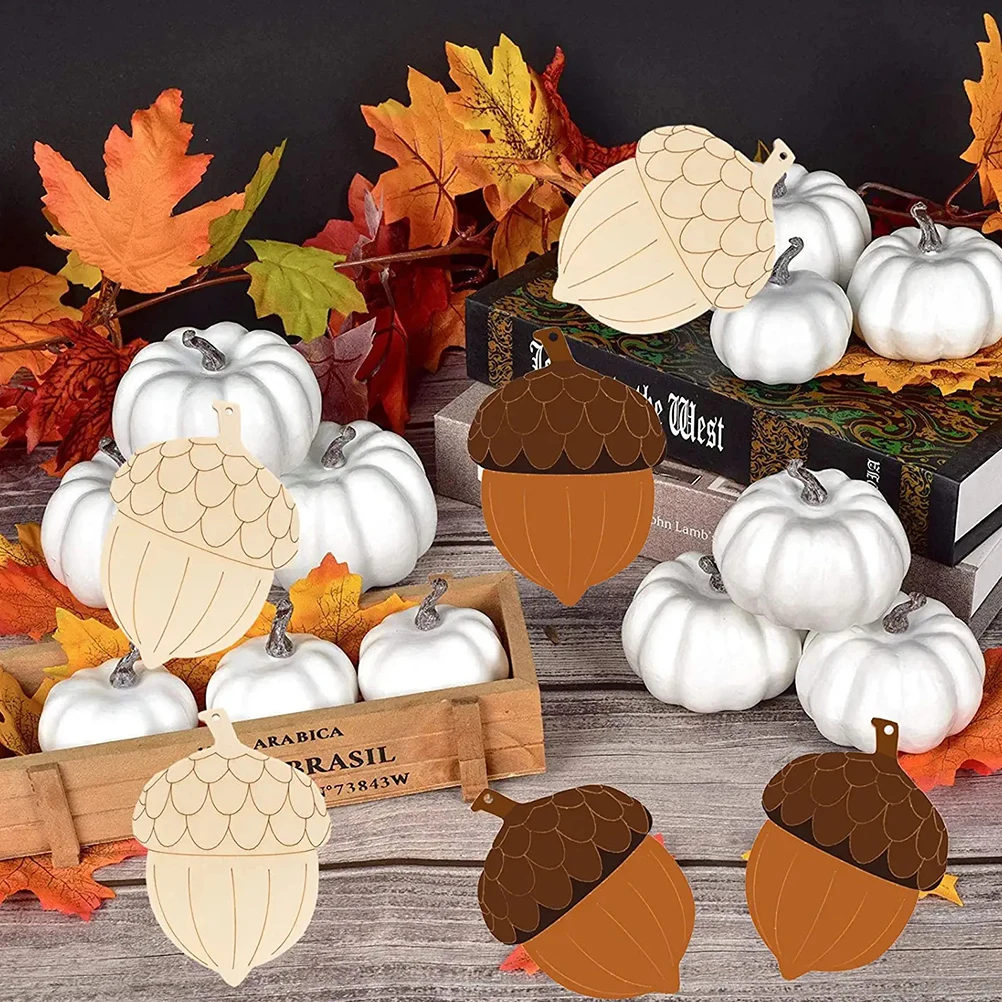 

20pcs Wooden Placard Set Acorn Cutouts Christmas Decor Hanging Ornaments Xmas Crafts Wood Slices Pine Cone Chips DIY