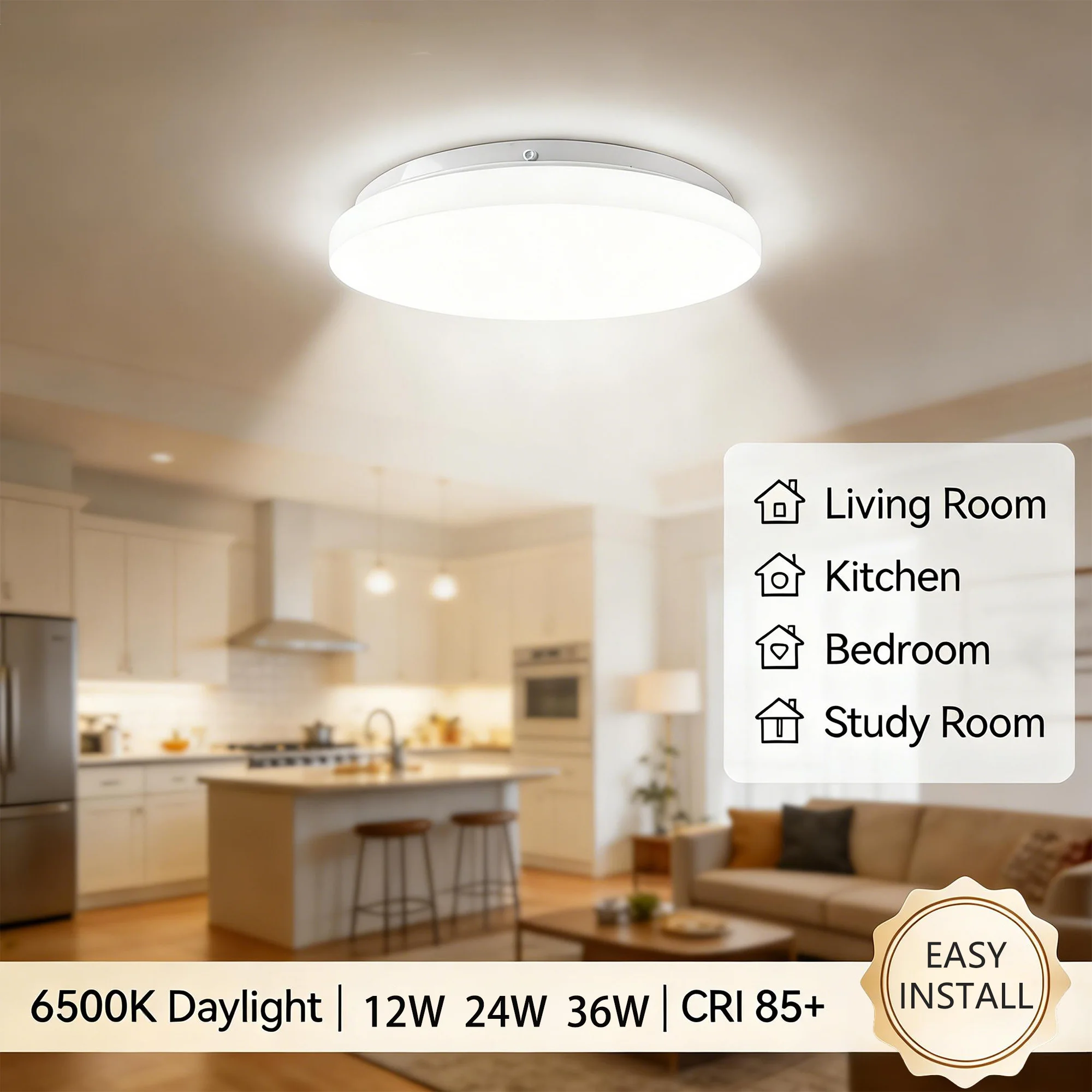Round LED Ceiling Light 12/24/36W 6500K Daylight Modern Home Decorative Ceiling Lighting Fixture for Home Living Room Bedroom