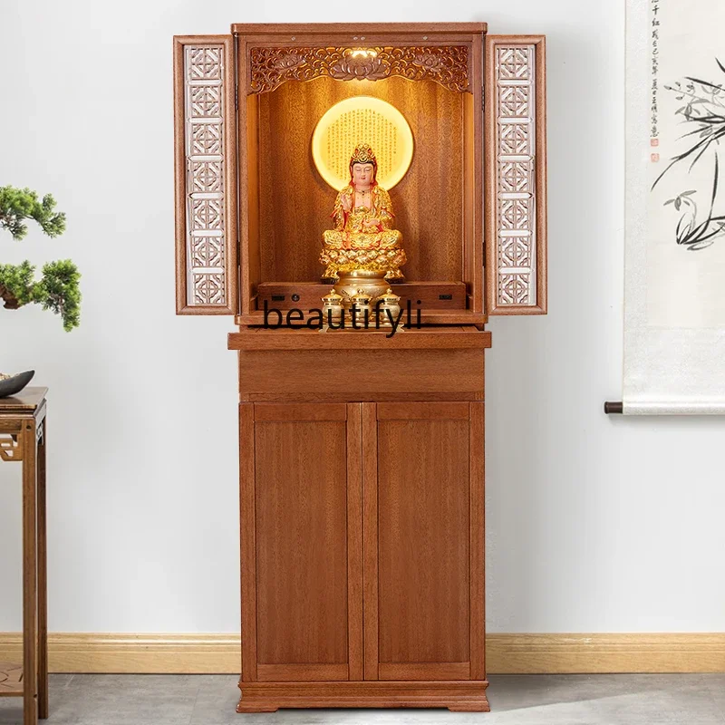 Buddhist shrine offering table Buddhist shrine New Chinese vertical cabinet Solid wood light luxury shrine Buddhist