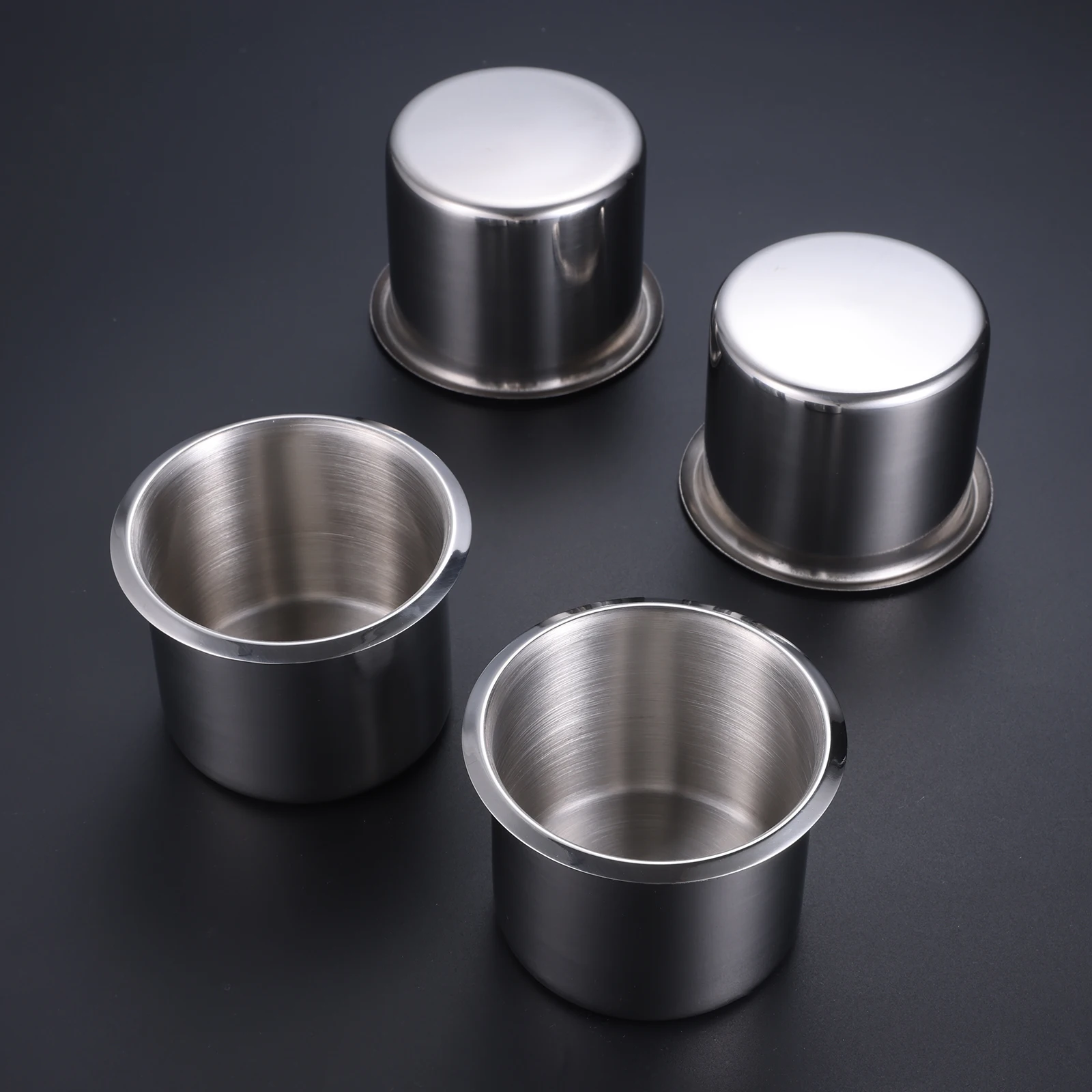 4pcs Recessed Cup Drink Holder Silver Insert Stainless Steel for Boats Marine RV Camper Trailer Game Storage Accessories