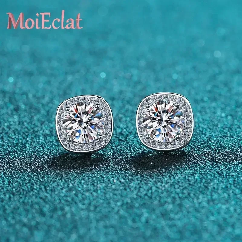 Charm Platinum Pt950 Stud Earrings for Women, Micro-set 0.5/1ct Square Moissanite Diamond Earrings Wedding Fine Jewelry Gift