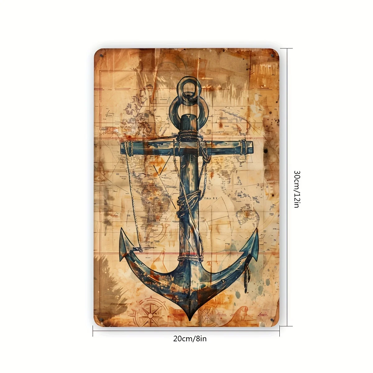 Tin Sign - Vintage Nautical Anchor and Map Durable Metal Plaque Wall Decor, Home Office Bar Man Cave Wall Art