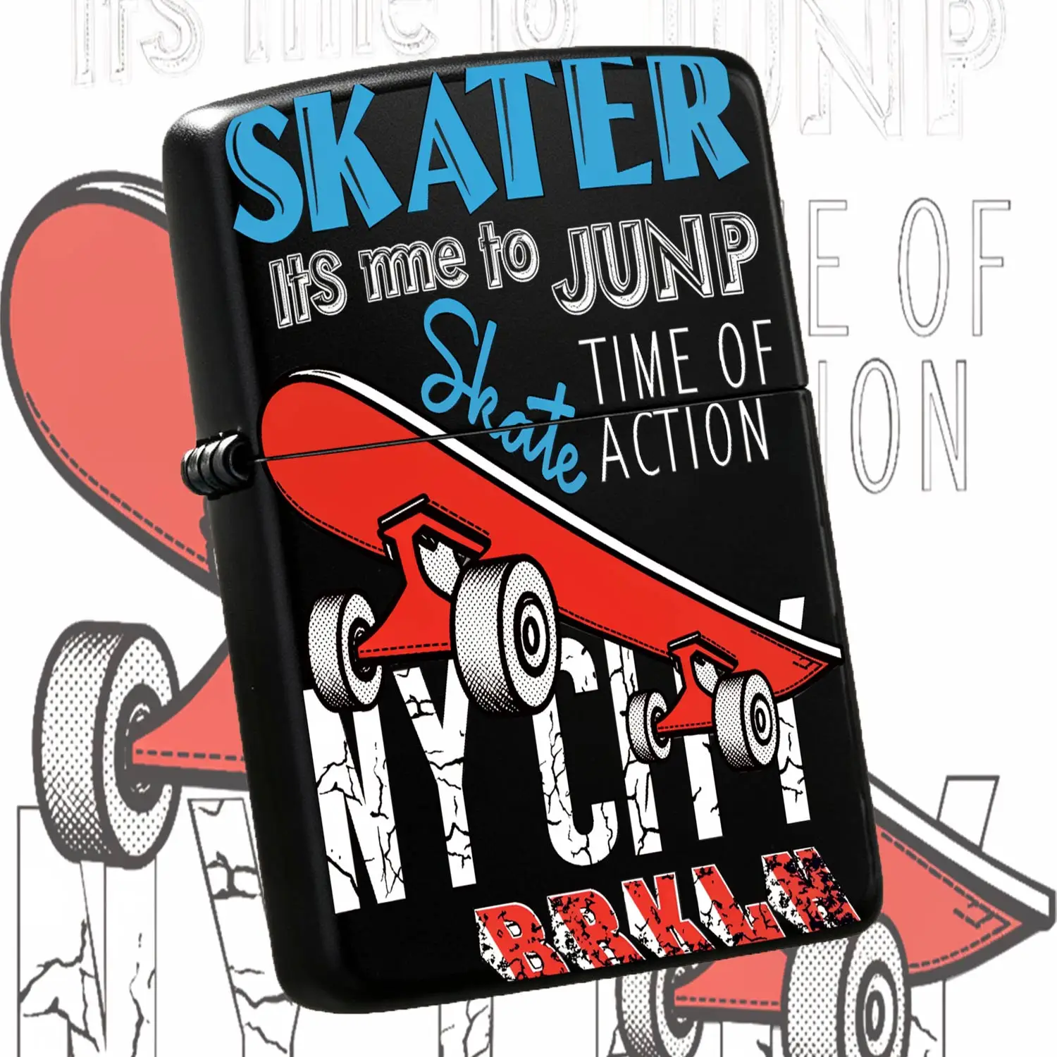 Vintage Nyc Brooklyn Skater Pattern Lighter Cool Street Skateboard Graffiti Style Portable Ignition Device Multi-Scenario Daily Use Accessory Ideal For Outdoor Travel Camping Hiking Casual Gathering Unique Trendy Souven A Humorous And Inter