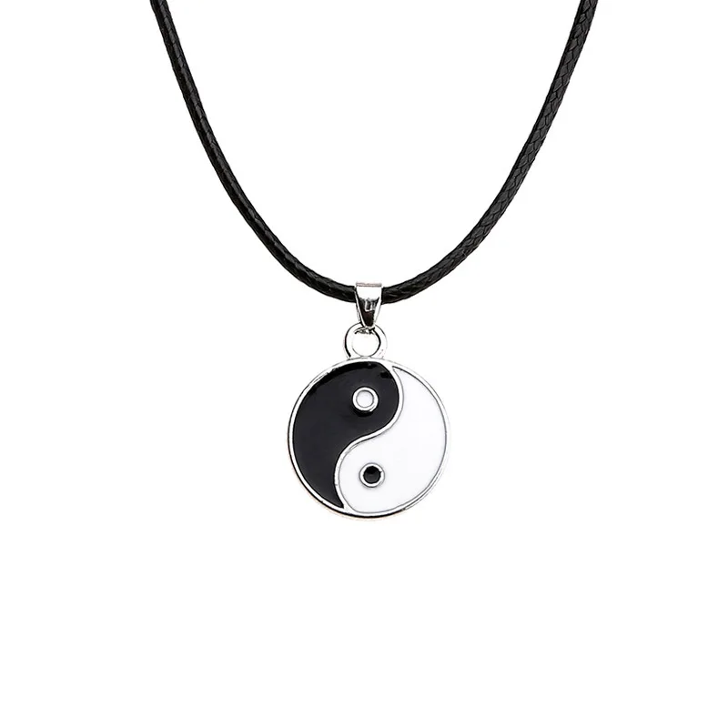 New Punk Tai Chi Yin Yang Eight Trigrams Pendant Necklaces for Women Double Sided Black White PU Leather Collar Girlfriend Gift