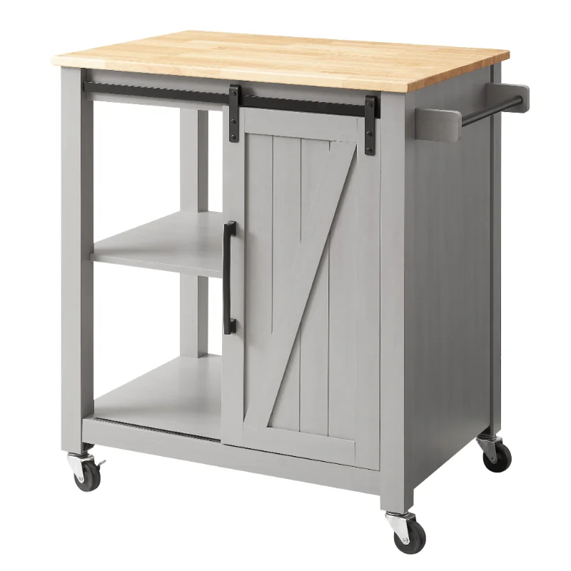 Kitchen Cart,Gray,Materials: MDF,PB, Metal,Includes one drawer, a cabinet, and three open shelves