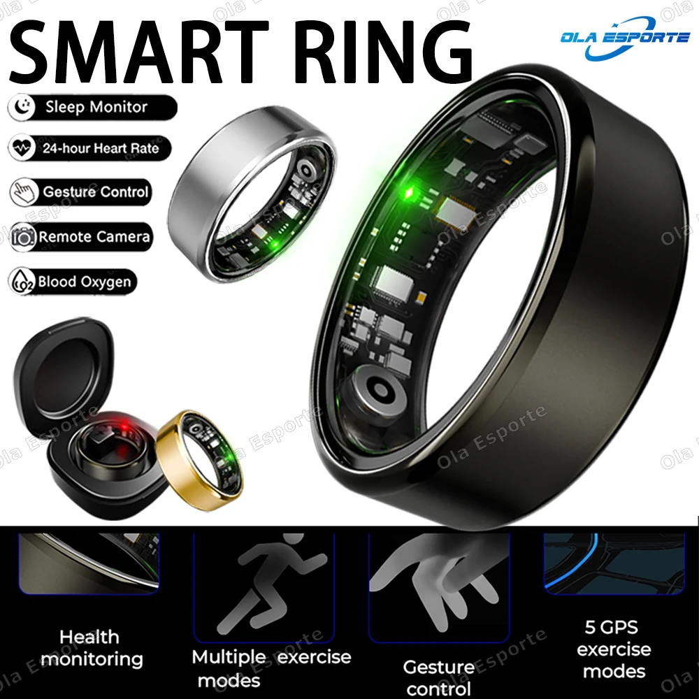 

New Smart Ring Men Women Optional Charging Case, Heart Rate Blood Oxygen, Sleep Monitor,5ATM Waterproof Sports Rings For Android