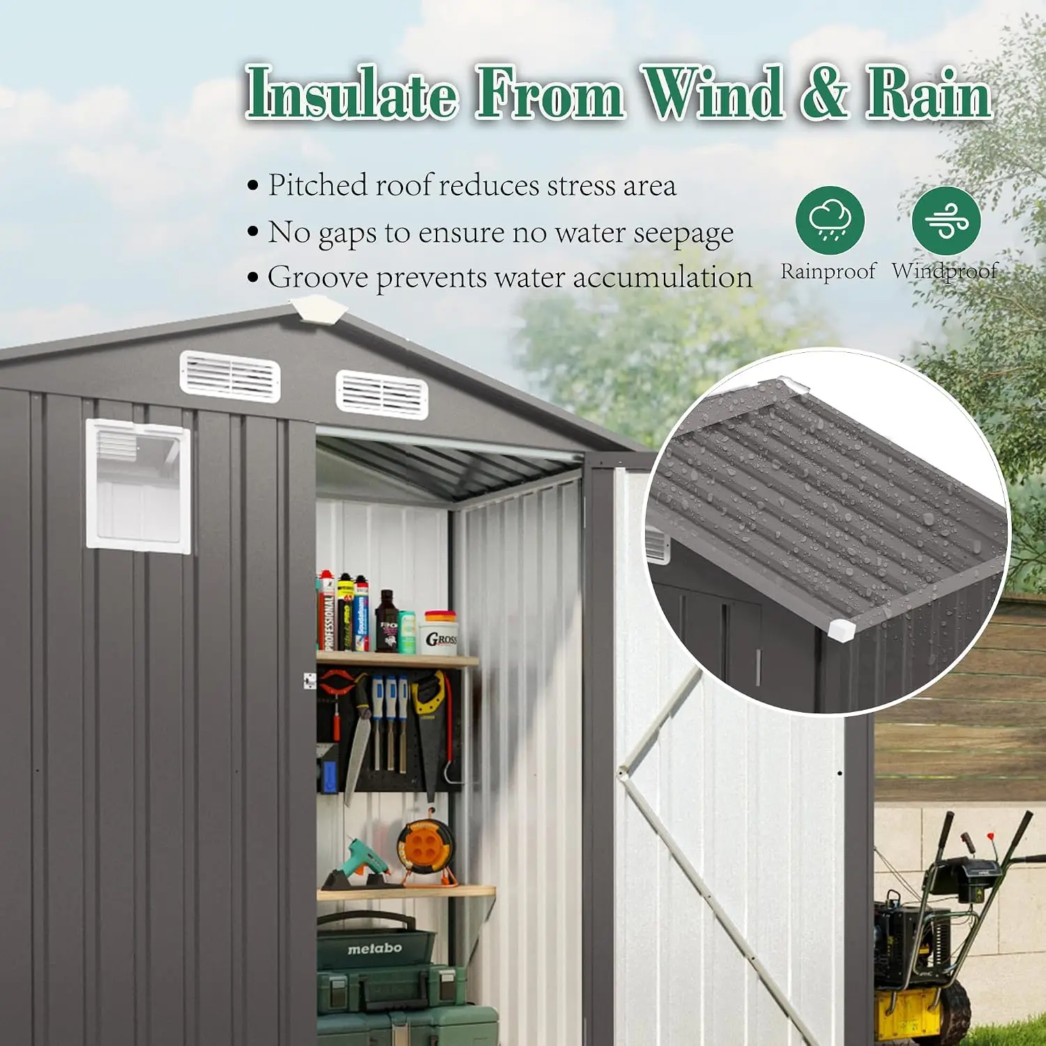 6x3.6FT Outdoor Storage Shed Galvanized Steel Lockable Door Window Waterproof Metal Tool Storage Garden Patio Lawn, Customized