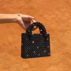 Luxury Beaded Woven Bag Hollow Women Handbags Handmade Party Evening Bags for Women Square Shoulder Crossbody Bag Wedding Clutch