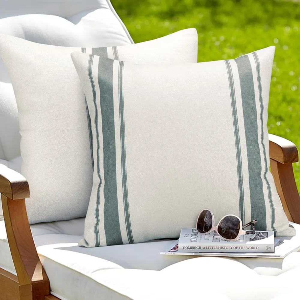 2팩 야외 방수 장식용 베개 커버, 12x20인치 리넨 기하학적 패턴 베개 커버 및 쿠션 커버