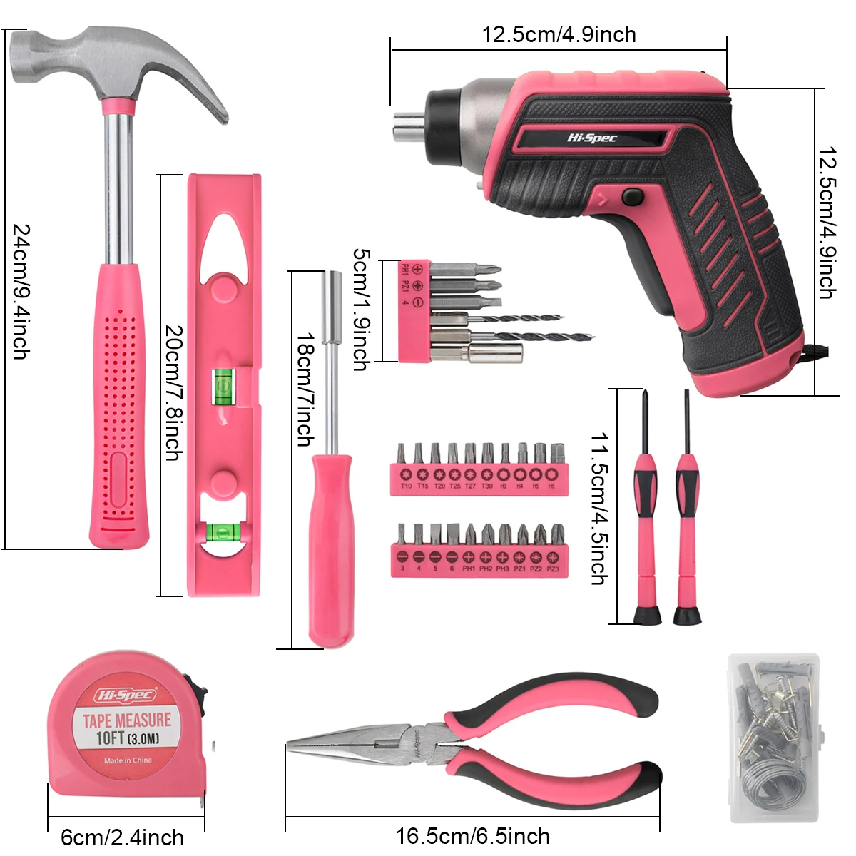 35 Piece Pink Tool Set - with 3.6V Electric Screwdriver, Home Repairing Tool Kit for Women , Perfect for Home DIY, Daily Use