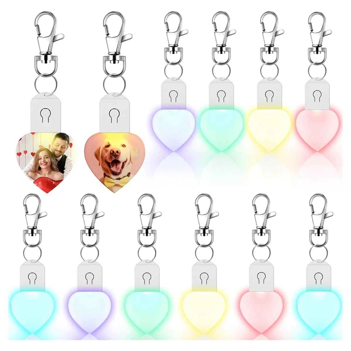 10 Pcs LED Sublimation Blank Keychain Lighted Heart Shape Transfer Keychain Acrylic Heat Sublimation Blanks