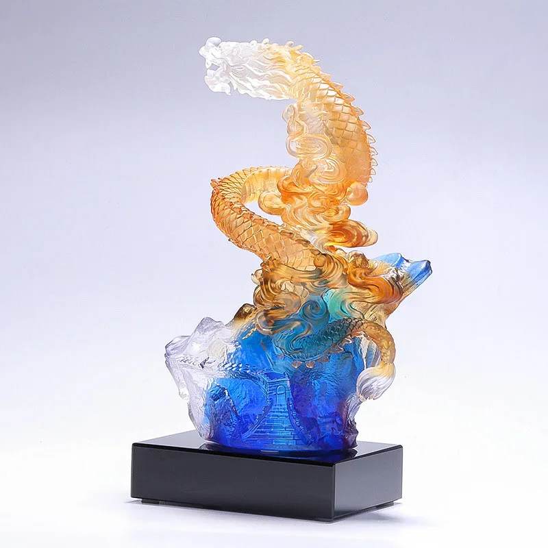 Splendid Colored Glaze Chinese Dragon Master Great Wall Statue Home Living Room Office Fengshui Luck Decoration Business Gift