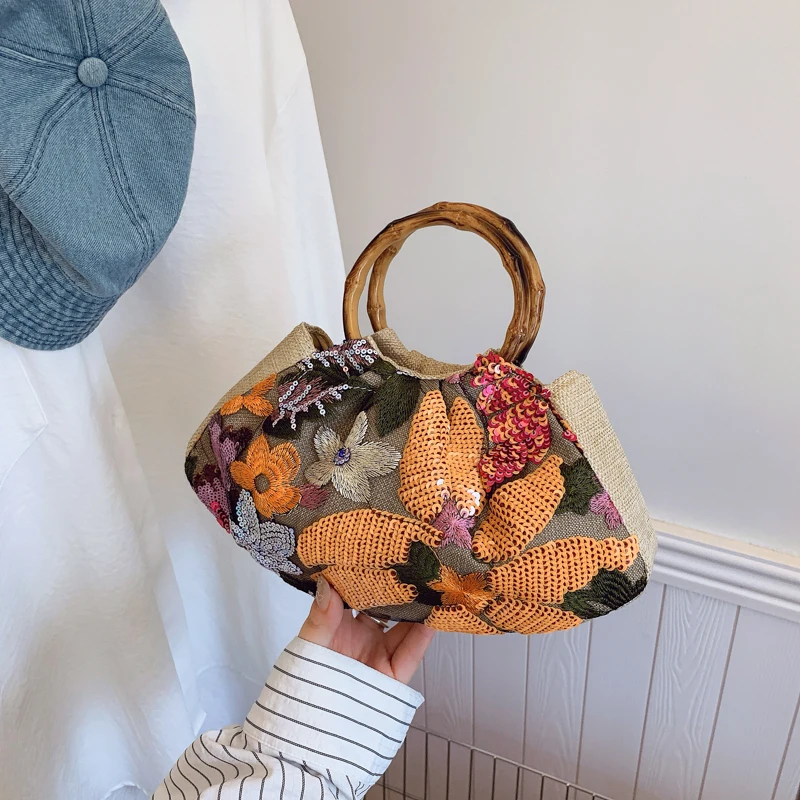 Bolsa de noite bordada com lantejoulas florais para mulheres, bolsa de mão plissada, vintage, vestido de convidado de casamento, festa