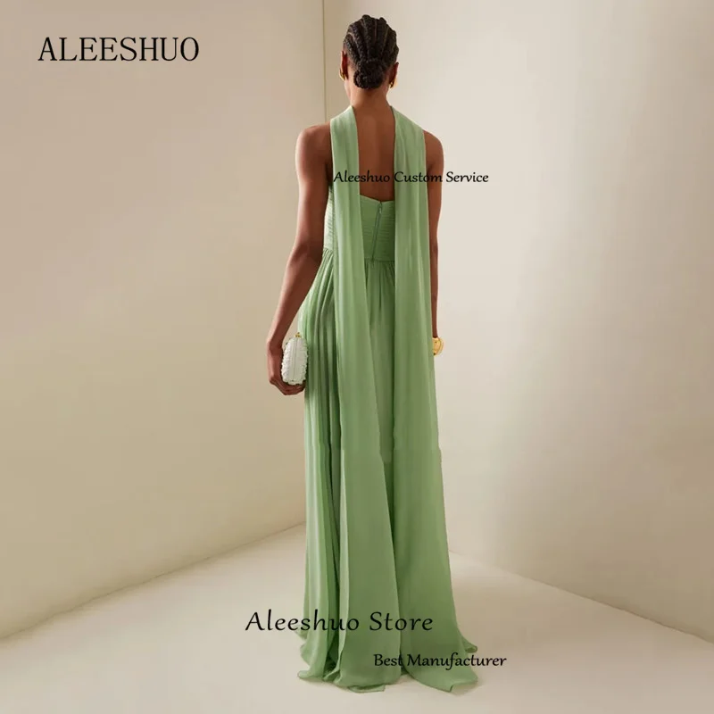 Aleeshuo Modern Straight Green Prom Dresses Sexy Strapless Pleated Sleeveless Evening Dress Backless Zipper Vestido De Noche2024