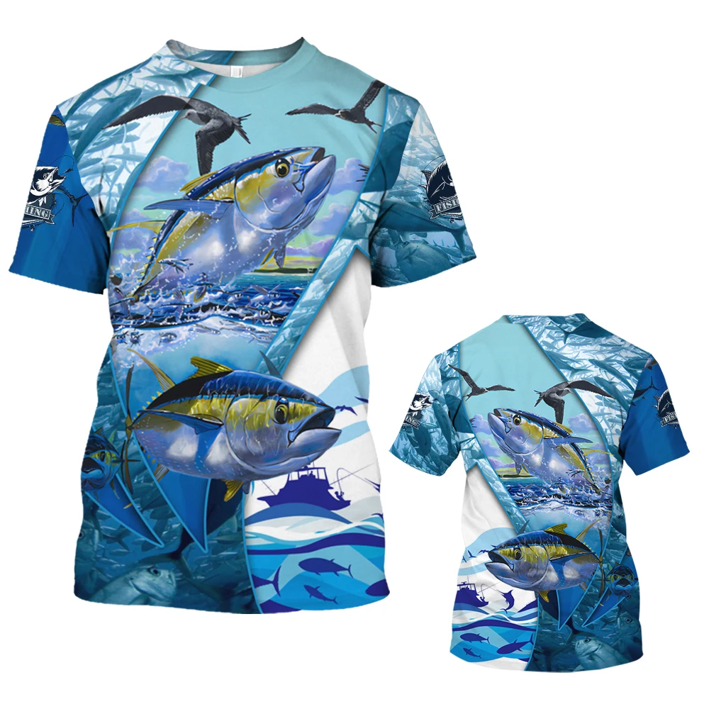 

Summer sea fish picture men's T-shirt casual printed T-shirt hip-hop personality round neck short sleeved quick drying top
