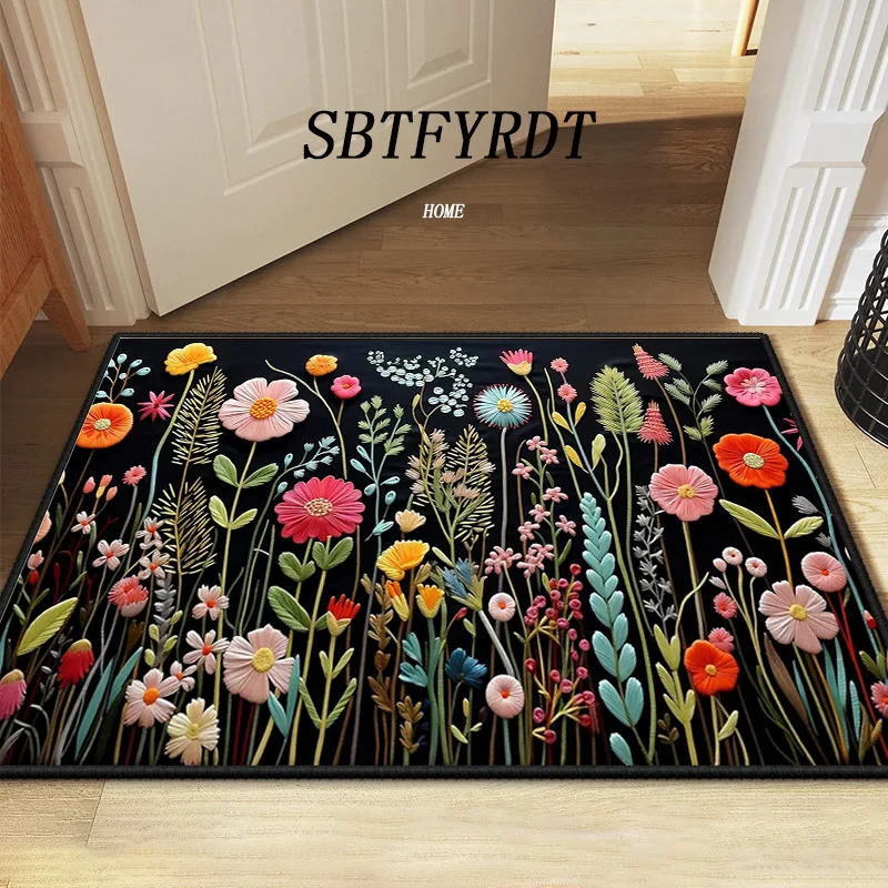 VIKAMA Floral Illustration Carpet Home Decoration, Door Floor Mat, Bathroom Anti-slip Mat, Soft, Comfortable and Dirt-resistant