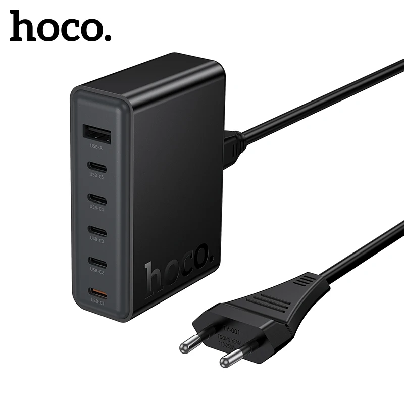 

HOCO EU/US/UK 45W USB C Ports Desktop Fast Charger Cube For iPhone 16 15 PD QC Charging Station For Samsung 1.5M Extension Cord