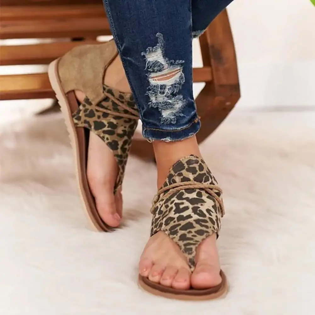 1 Pair Back Zipper Flats Heel Open Toe Beach Sandals Leopard Patchwork Clip-Toe Women Shoes Summer Casual Clip-Toe Shoes