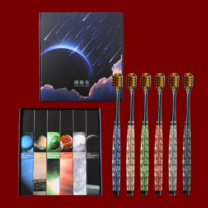 6pcs/box Simple toothbrush gift box with anti-slip transparent handle, deep cleaning oral cavity, soft bristle cleaning teeth to