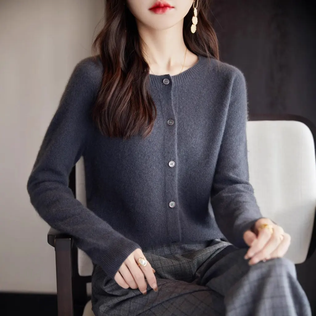

Women's First-Line Garment Knitted Cardigan Wool Sweater Slimming round Neck Long-Sleeved Top for Autumn And Winter