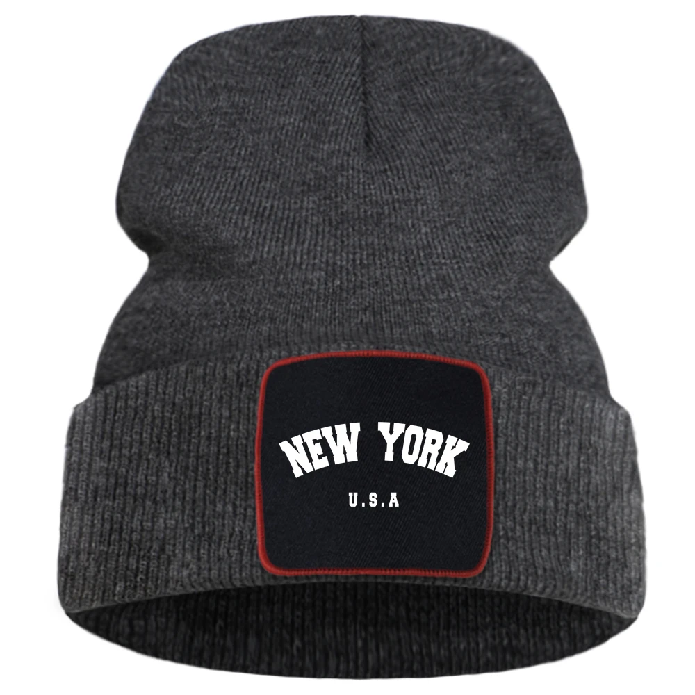 New York City U.S.A Print Male Bonnet Hats Casual Street Knitted Cap Autumn Winter Warm Balaclava Fashion Creativity Mans Beanie