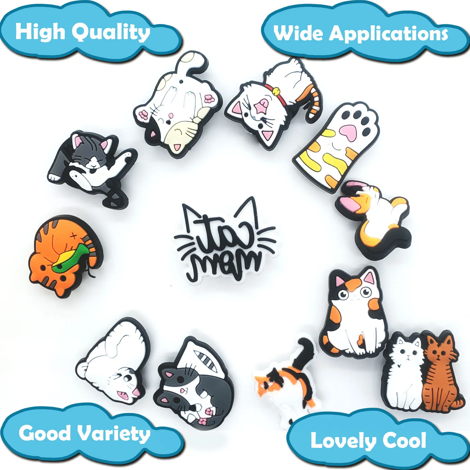 23pcs Cute Cat Shoe Charms For Bubble Slides Sandals, PVC Shoe DIY Decorations Accessories Shoes Pin Great Gift