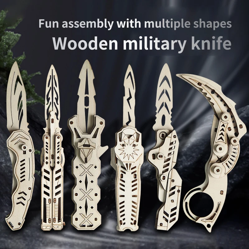 3d Wooden Military Knife Puzzle Toys For Kids Adult Cosplay Soldier Weapon Model To Build DIY Constructor Knight Assassin Sword