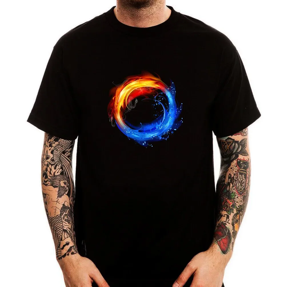

Fire Water Nature Circle Trendy Men's Printed Cotton T-shirt Top Tee