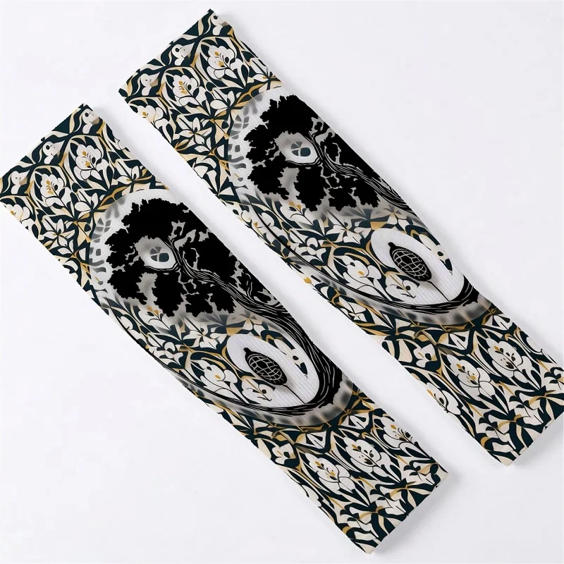 1 Pair Men Women Cooling Arm Sleeves with Thumb Holes Vintage Tree Bark Tortoise Print Elastic Wrist Cuffs