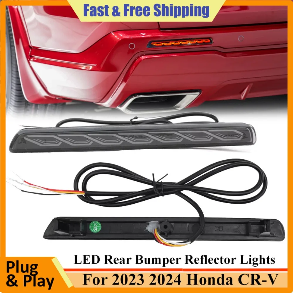 

Smoked Lens Rear Bumper LED Reflector Lights Pair For 2023-2024 Honda CR-V CRV