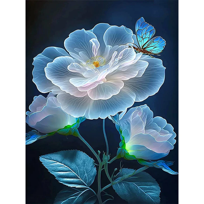 

5D DIY Diamond Painting Flower Butterfly Full Round Diamond Embroidery Animal Light Blue Rose Mosaic Cross Stitch Kit Home Decor